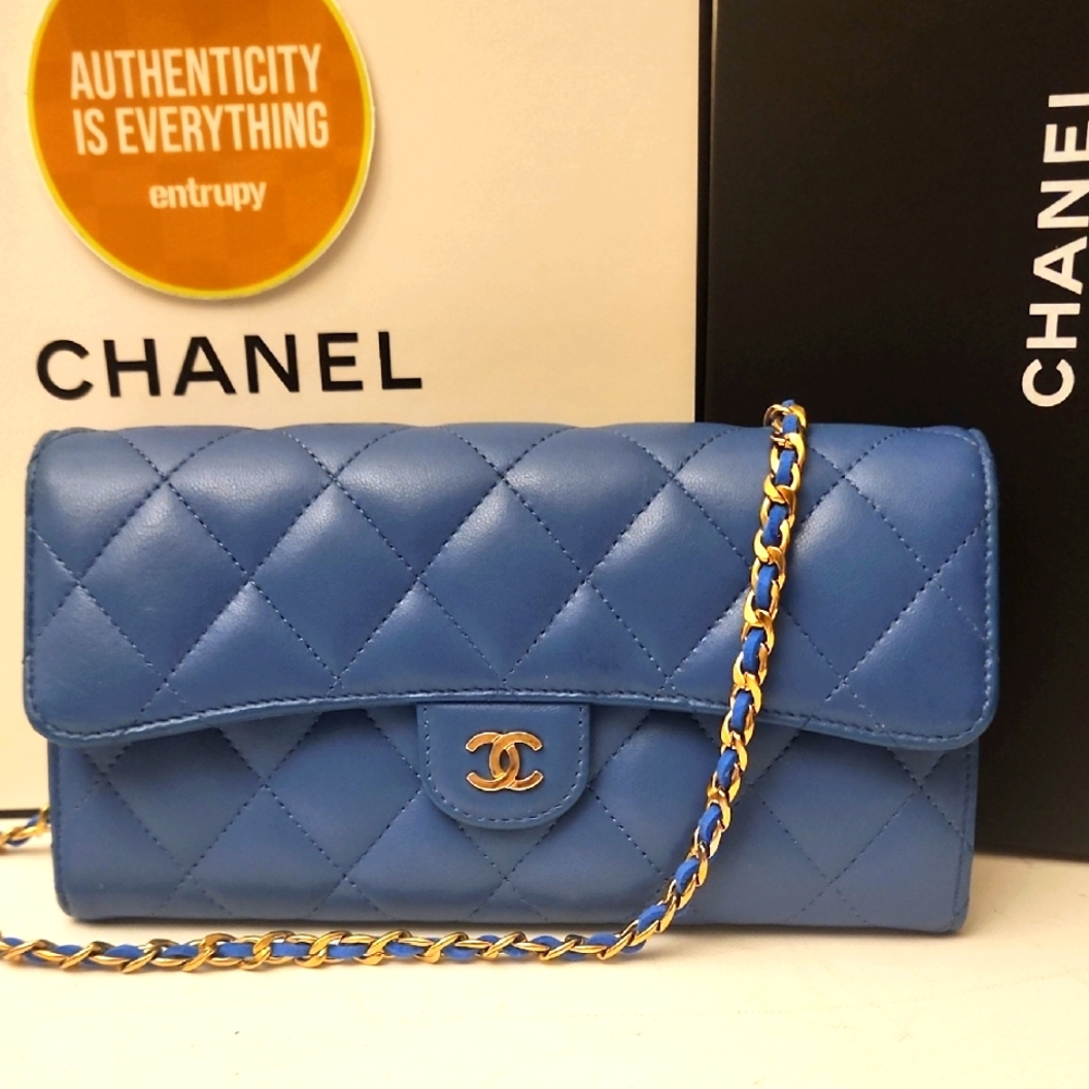 Chanel Matelasse CC T Flap Gusseted Wallet Cobalt Blue ENTRUPY COA Original Box